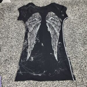 Y2k Grunge Emo Punk Skater  Angel Wings T Shirt Born Famous Culture Sz L Black